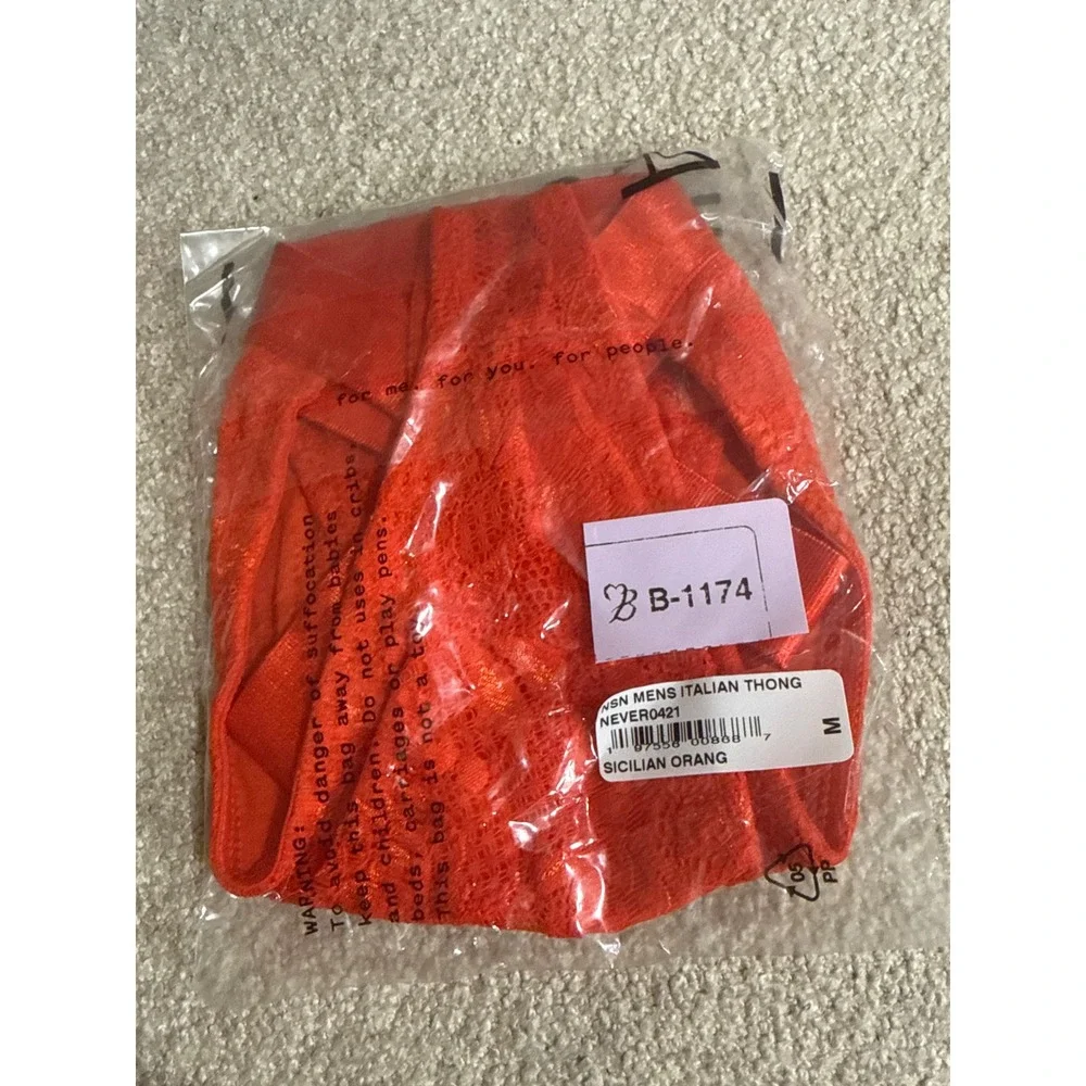 NWT Cosabella Never Say Never Italian Thong for Men Lace Underwear Orange M
